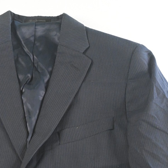 Calvin Klein 42R 33x32 Navy Blue Striped 100% Wool Mens Jacket Pants Suit - Picture 3 of 12